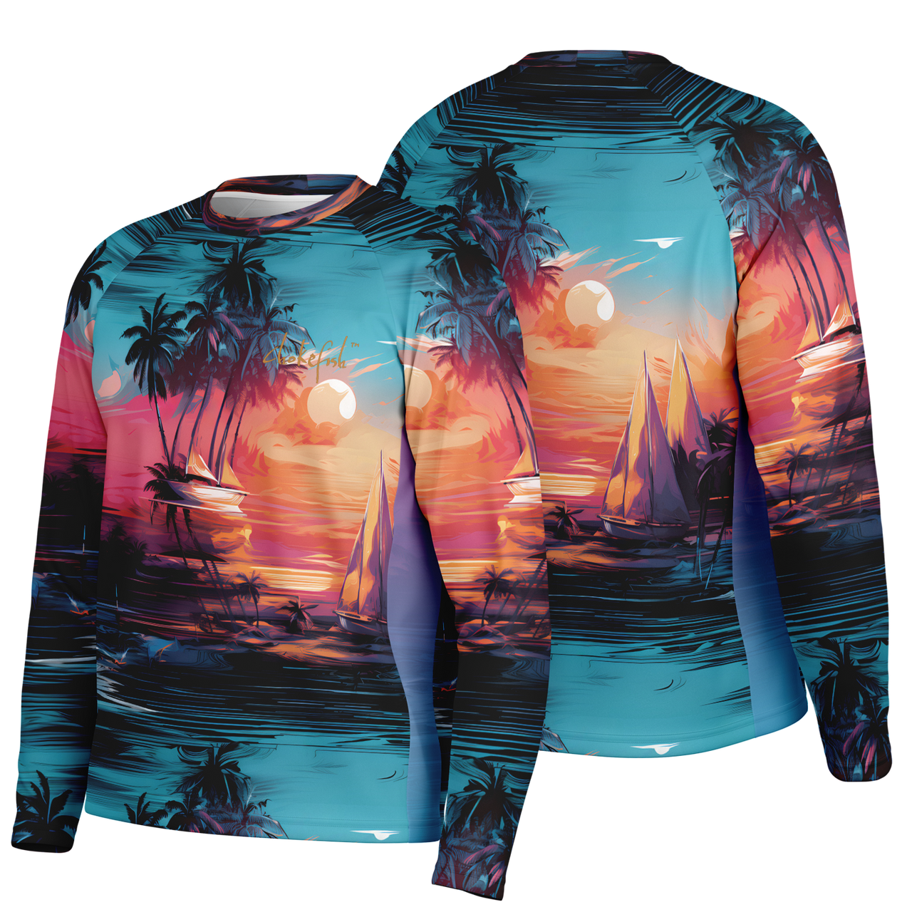 Chokefish™ Long Sleeve Every Day All Weather Trees&Boats Shirt Men's-008