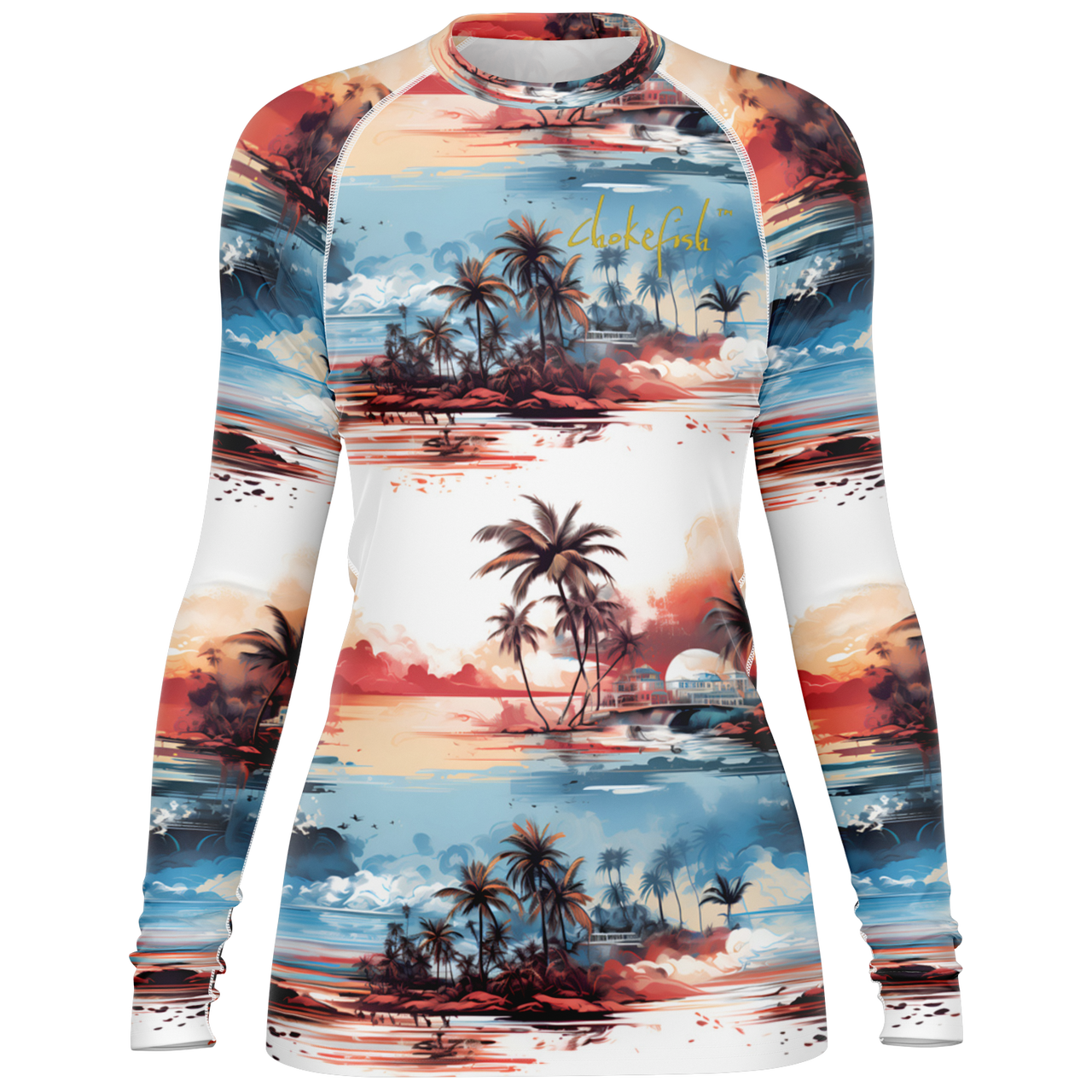 Chokefish™ Long Sleeve Rashguard Trees&Boats Woman's Shirt-001