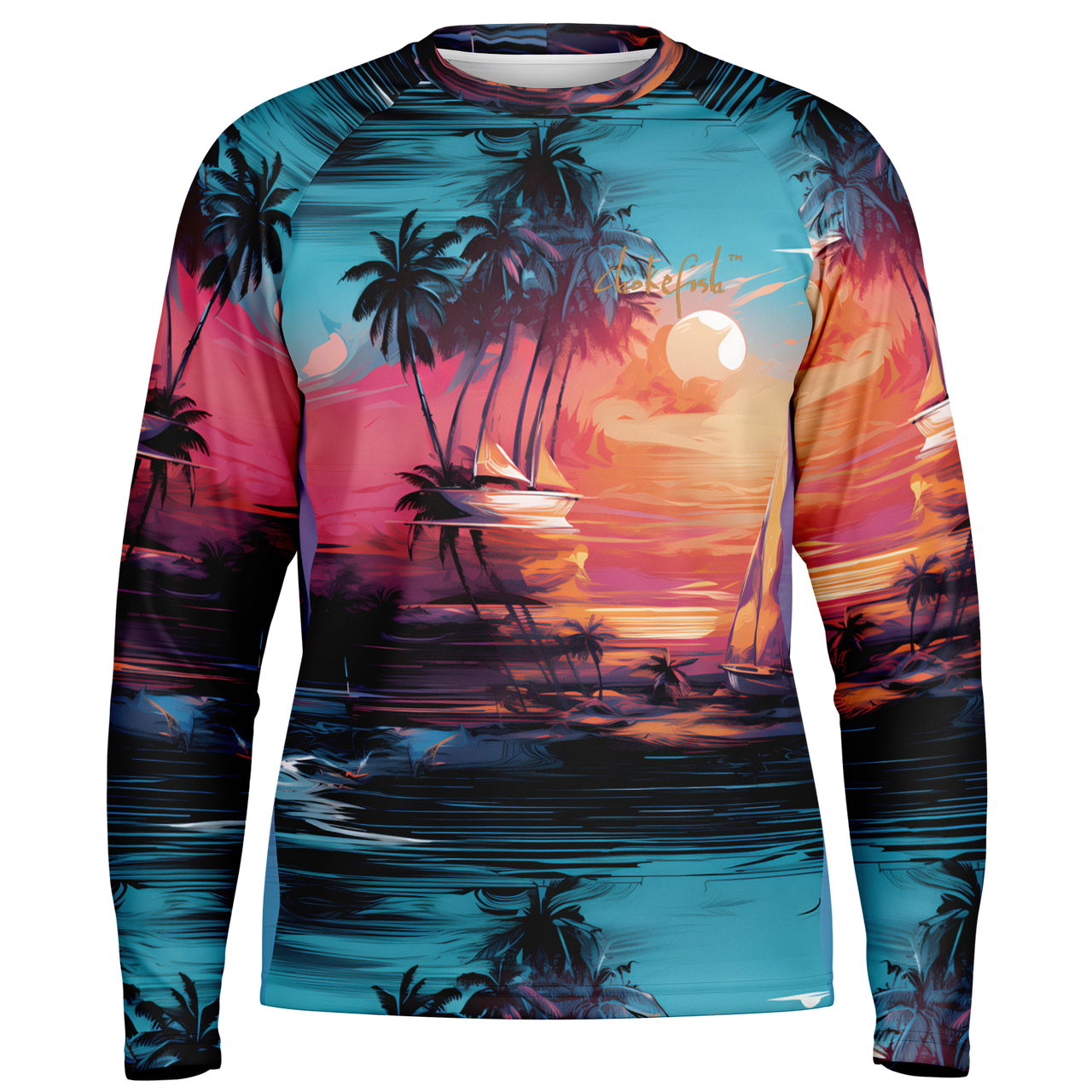 Chokefish™ Long Sleeve Every Day All Weather Trees&Boats Shirt Men's-008