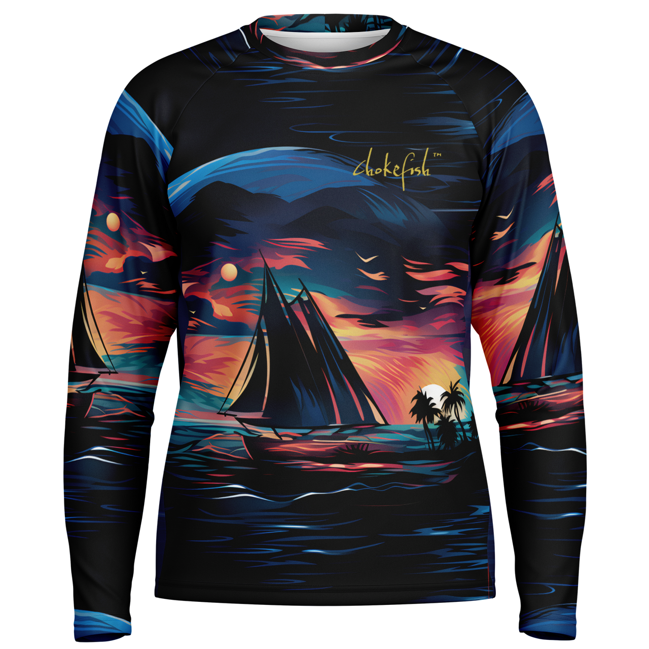 Chokefish™ Long Sleeve Every Day All Weather Trees&Boats Shirt Men's-013