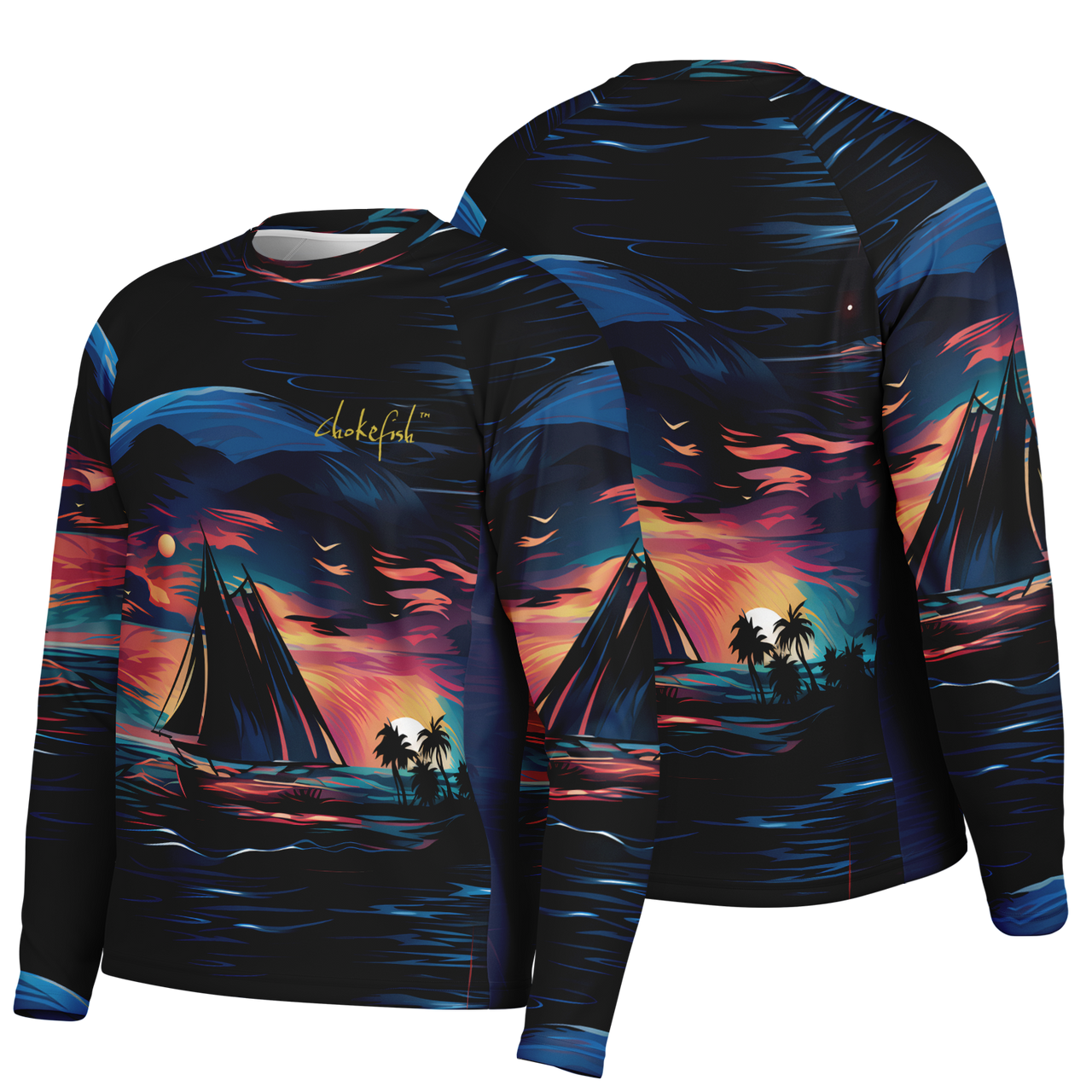 Chokefish™ Long Sleeve Every Day All Weather Trees&Boats Shirt Men's-013