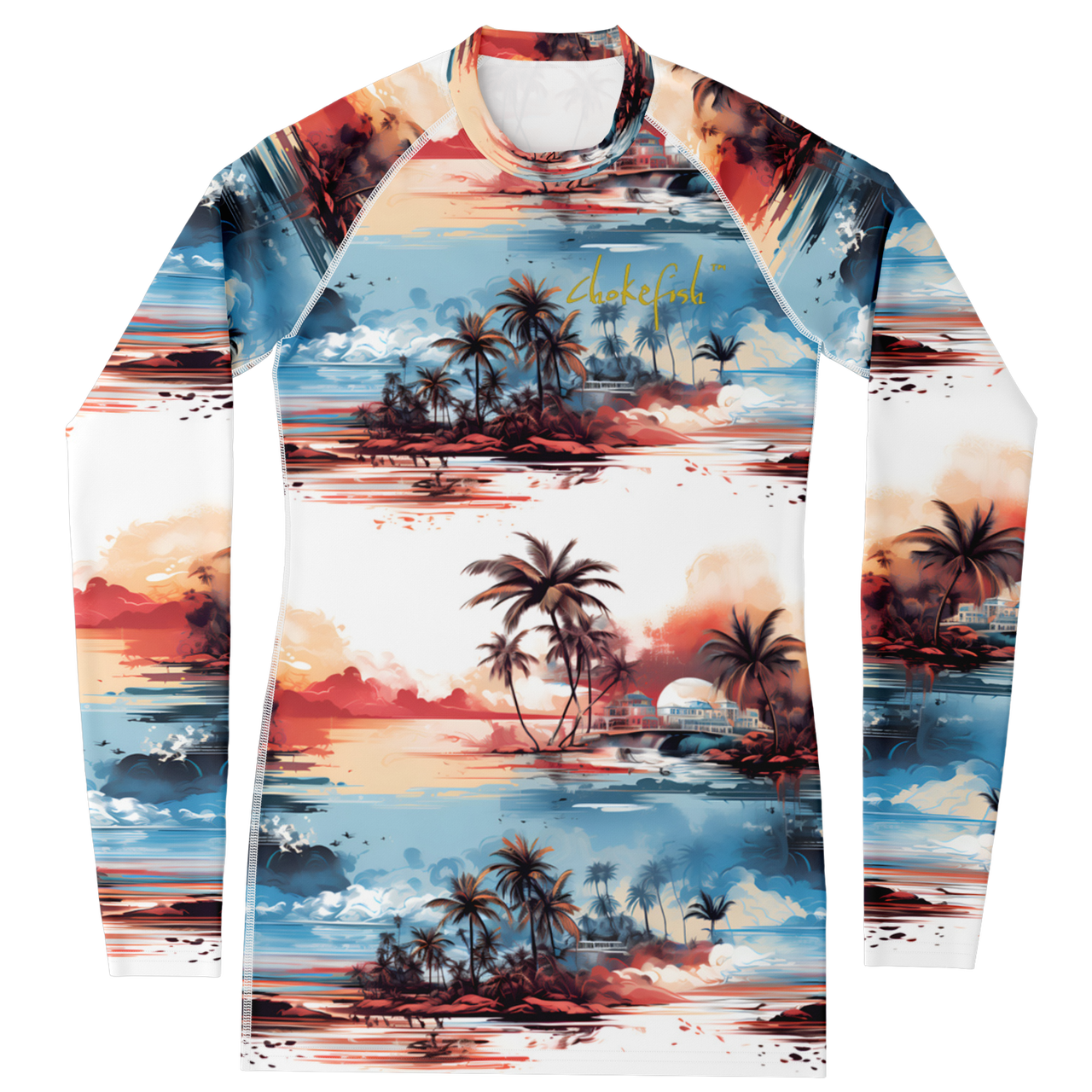 Chokefish™ Long Sleeve Rashguard Trees&Boats Woman's Shirt-001