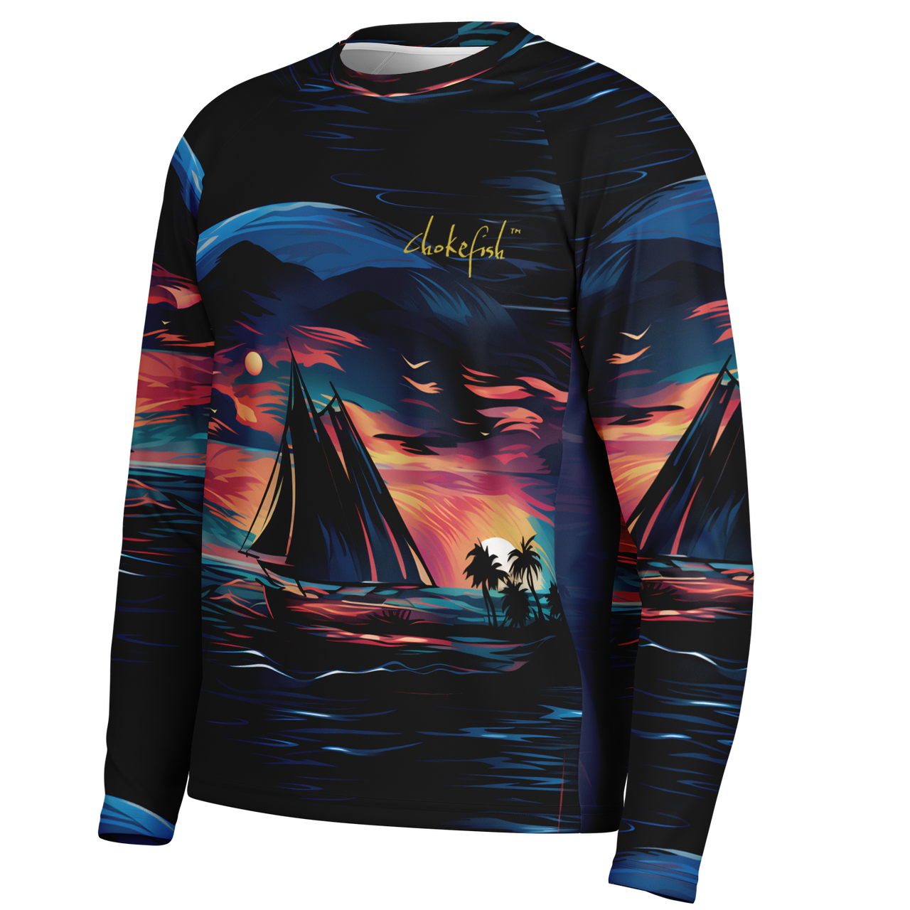 Chokefish™ Long Sleeve Every Day All Weather Trees&Boats Shirt Men's-013