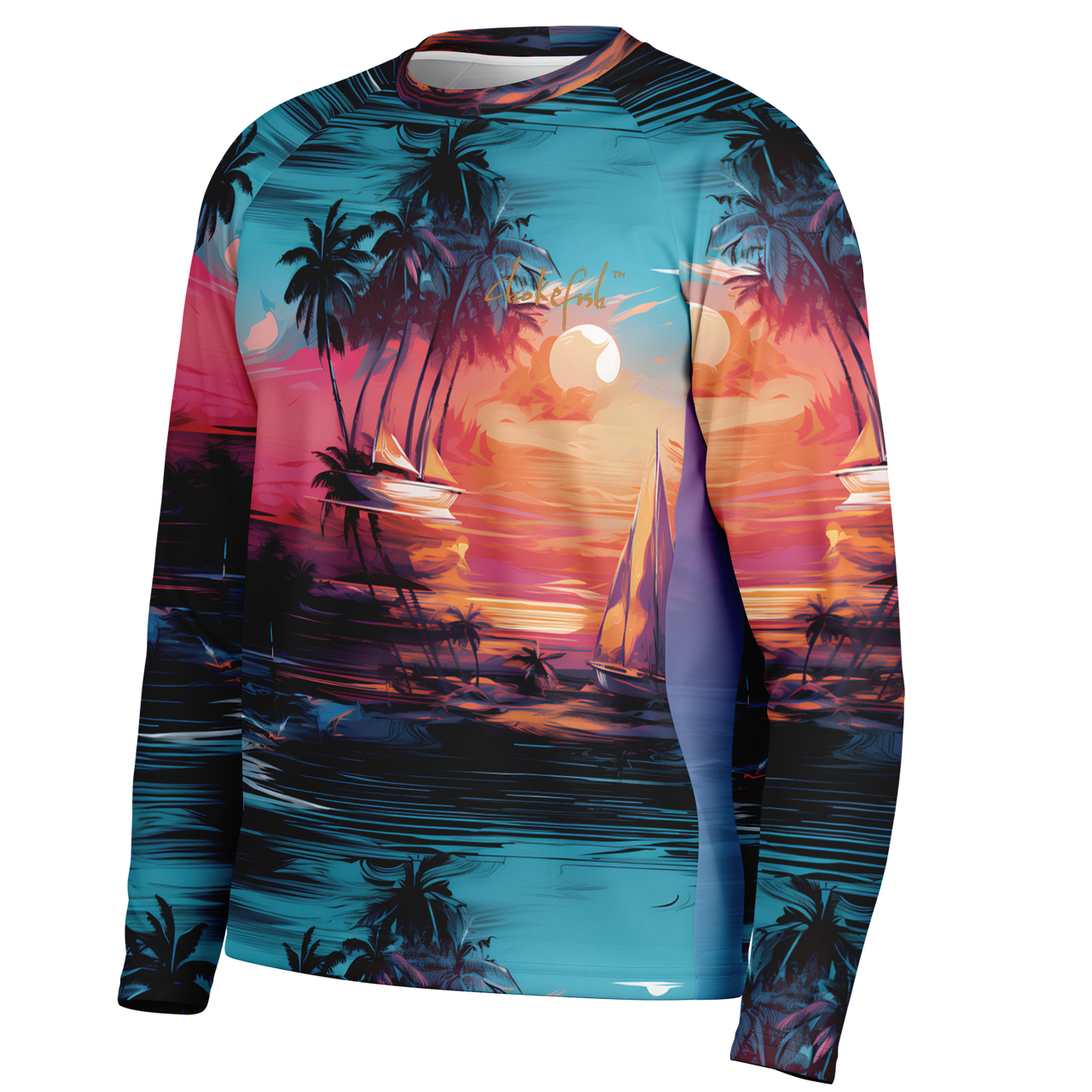 Chokefish™ Long Sleeve Every Day All Weather Trees&Boats Shirt Men's-008