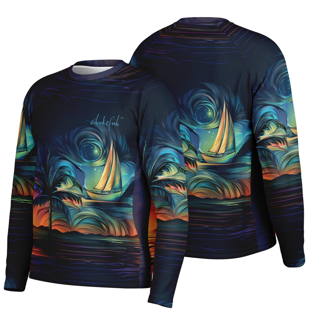 Chokefish™ Long Sleeve Every Day All Weather Trees&Boats Shirt Men's-006