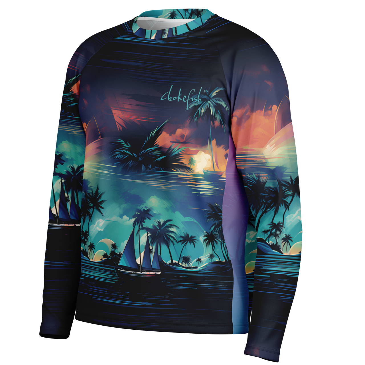 Chokefish™ Long Sleeve Every Day All Weather Trees&Boats Shirt Men's-009