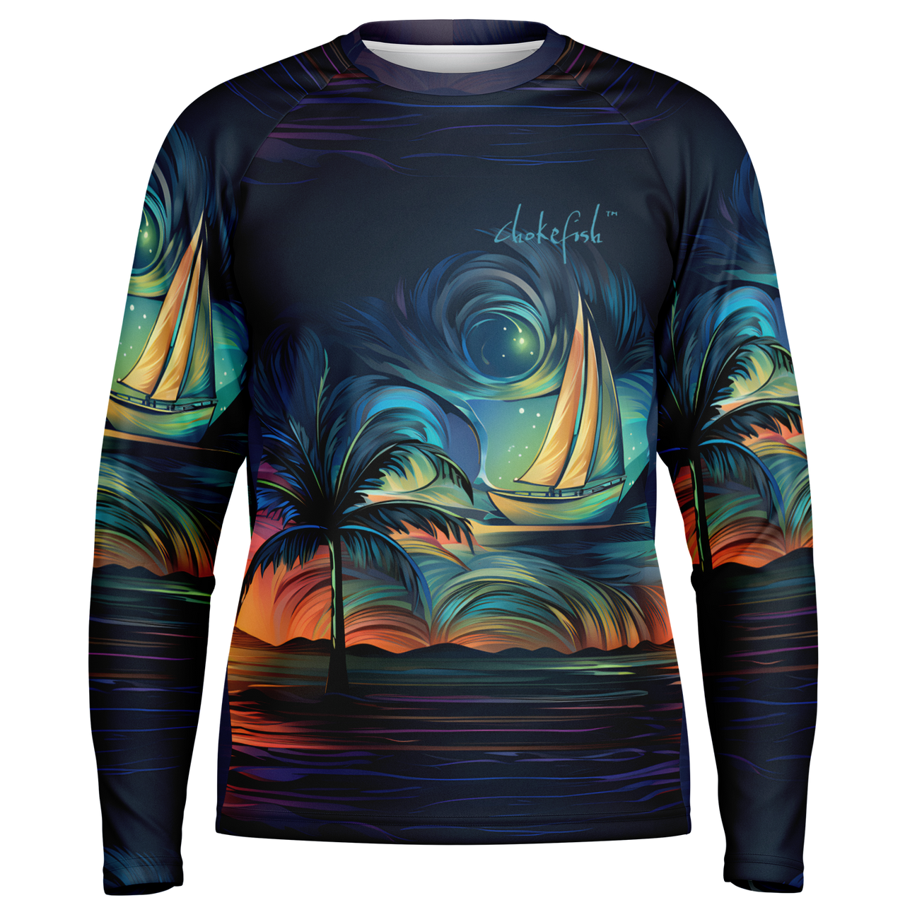 Chokefish™ Long Sleeve Every Day All Weather Trees&Boats Shirt Men's-006