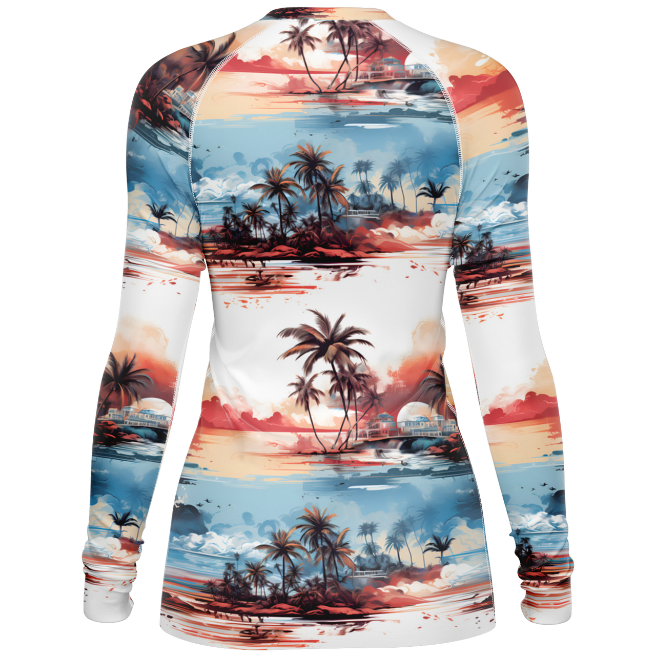 Chokefish™ Long Sleeve Rashguard Trees&Boats Woman's Shirt-001