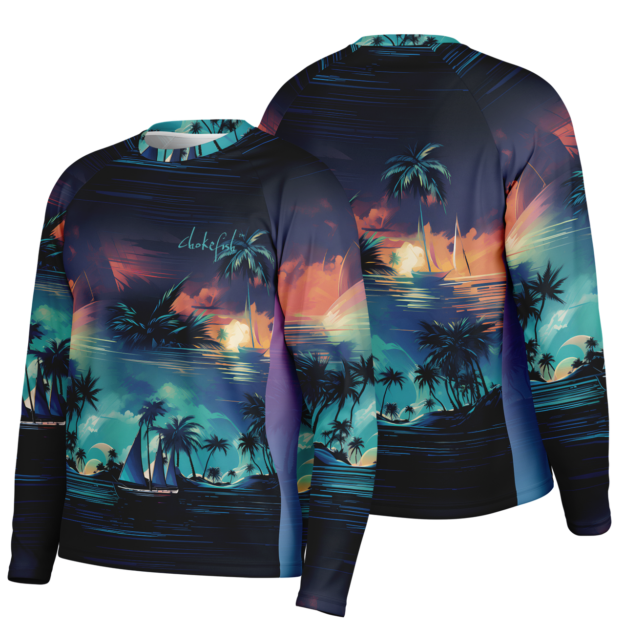 Chokefish™ Long Sleeve Every Day All Weather Trees&Boats Shirt Men's-009