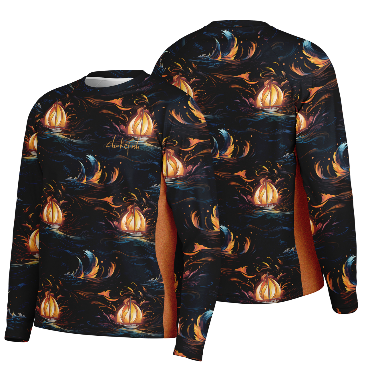 Chokefish™ Long Sleeve Every Day All Weather Trees&Boats Shirt Men's-005