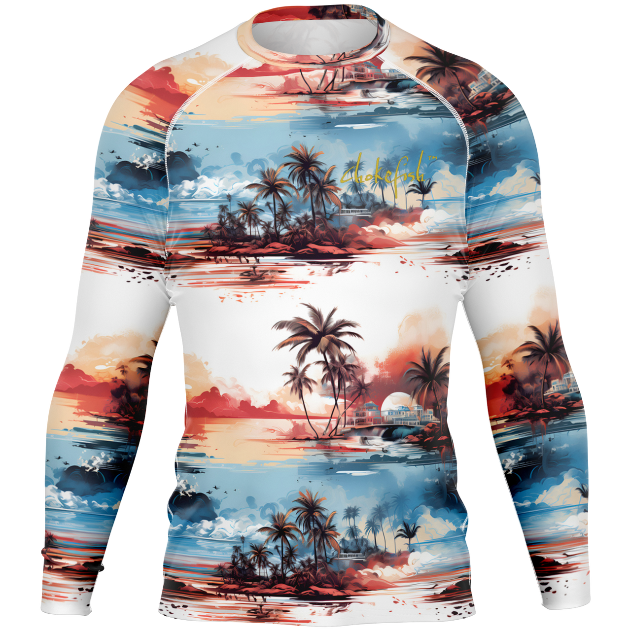 Chokefish™ Long Sleeve Rashguard Trees&Boats Men's Shirt-001