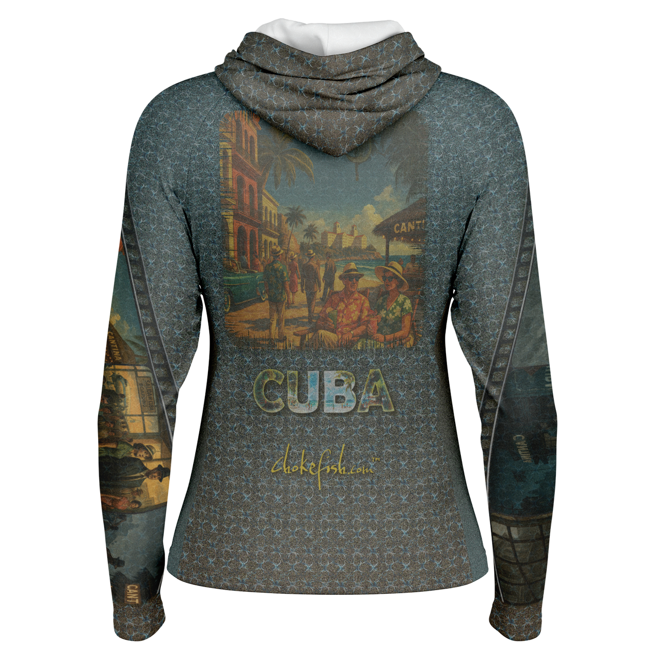 Chokefish™ Long Sleeve Every Day All Weather Shirt Hooded Women's Story of Cuba