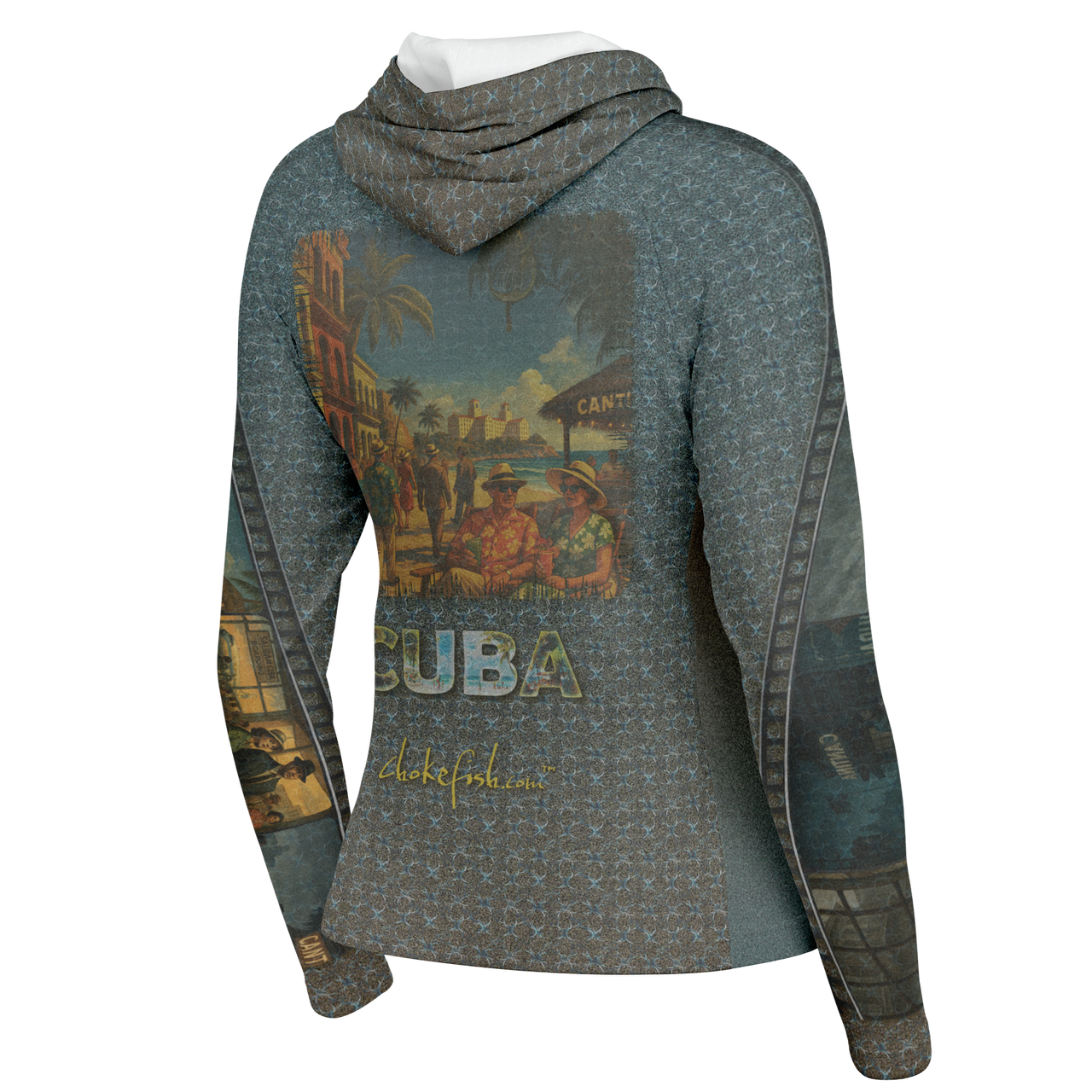 Chokefish™ Long Sleeve Every Day All Weather Shirt Hooded Women's Story of Cuba