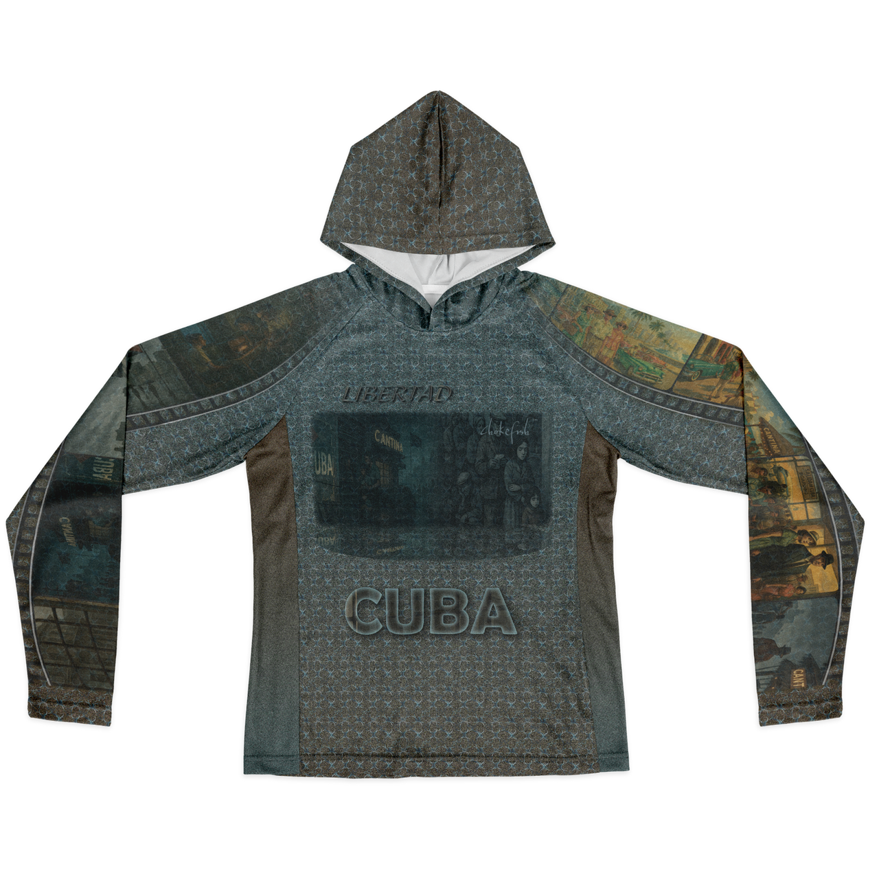 Chokefish™ Long Sleeve Every Day All Weather Shirt Hooded Women's Story of Cuba