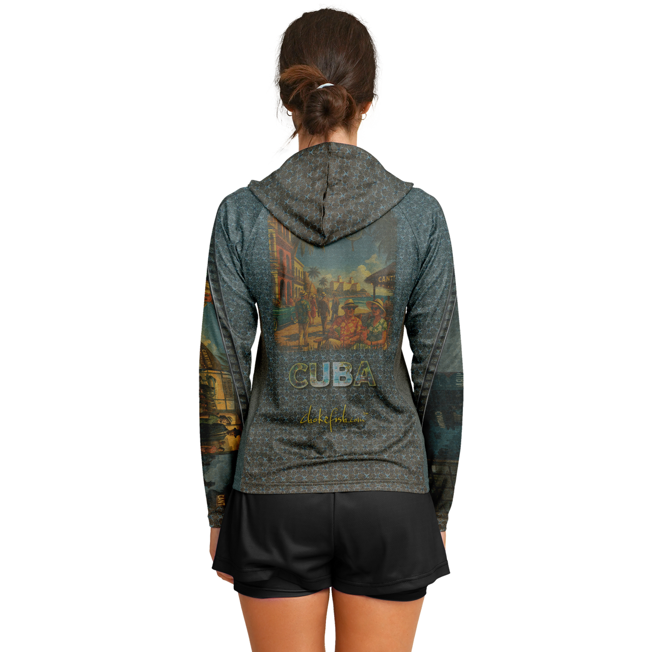 Chokefish™ Long Sleeve Every Day All Weather Shirt Hooded Women's Story of Cuba