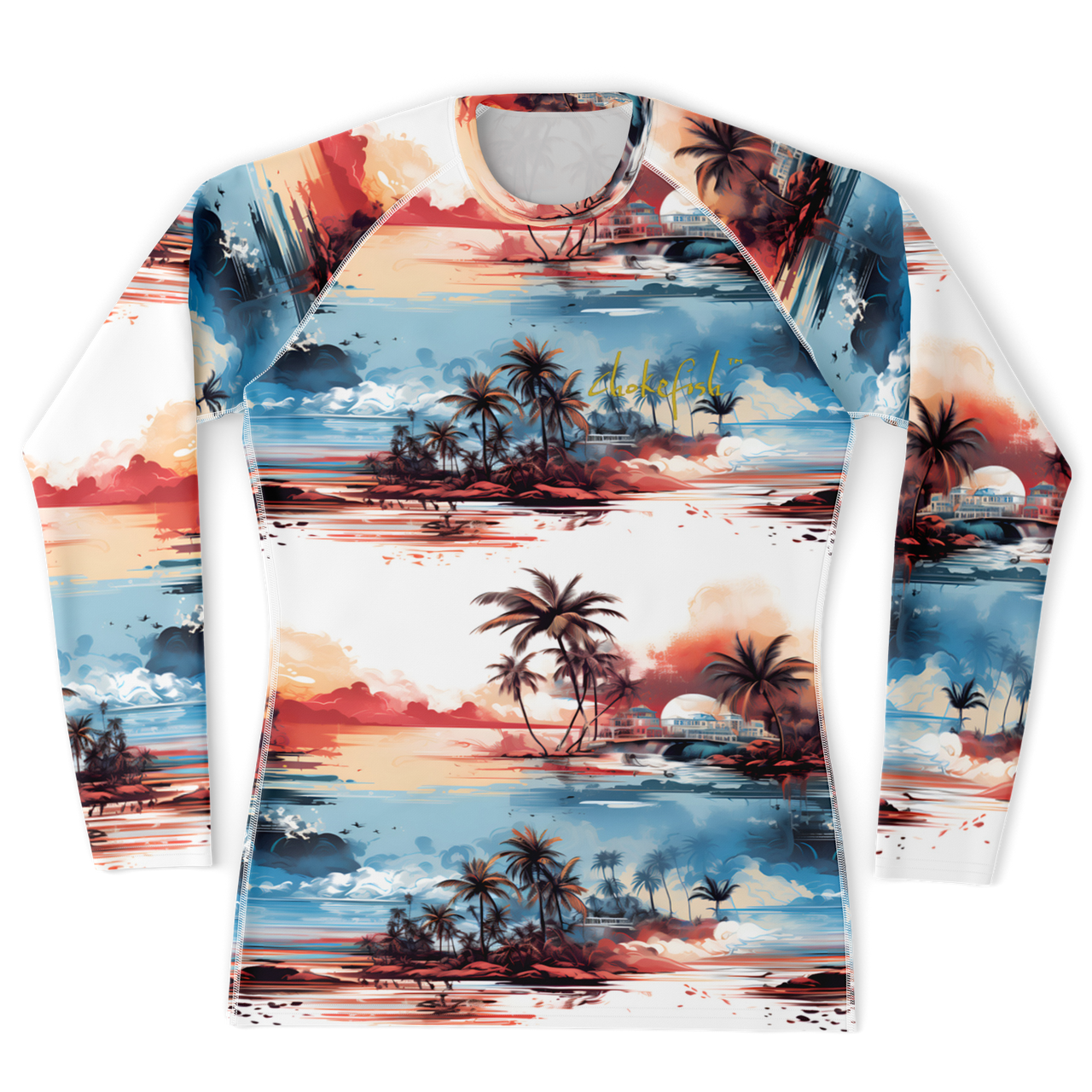 Chokefish™ Long Sleeve Rashguard Trees&Boats Men's Shirt-001