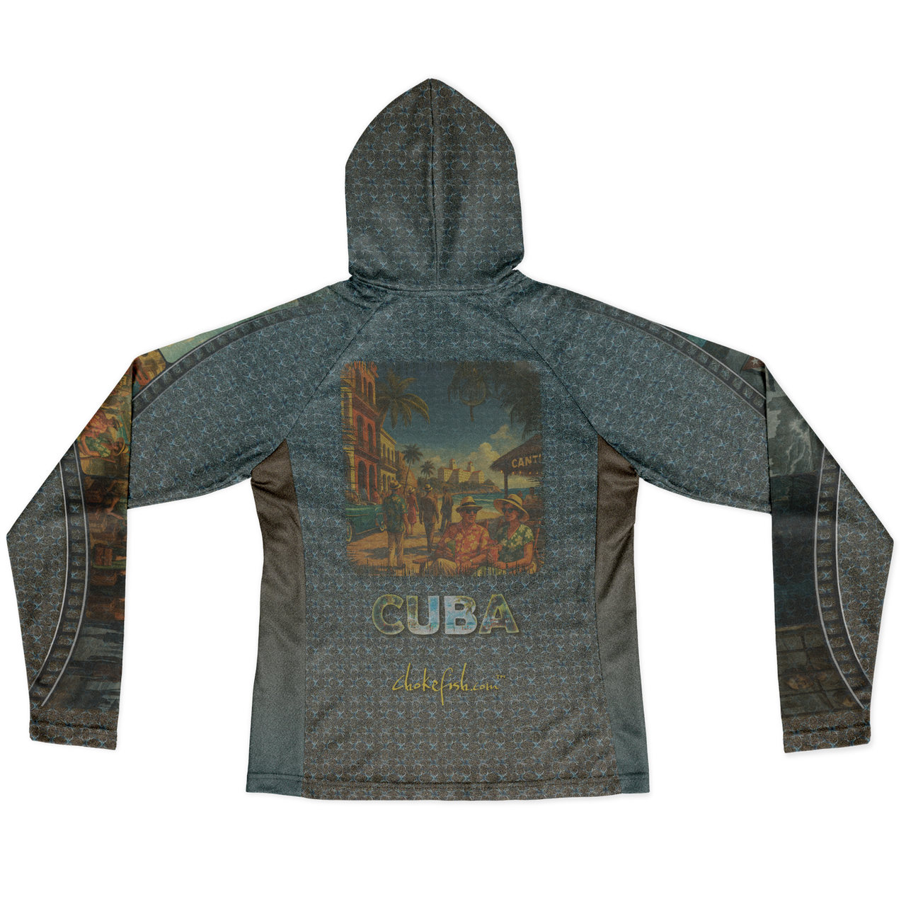 Chokefish™ Long Sleeve Every Day All Weather Shirt Hooded Women's Story of Cuba